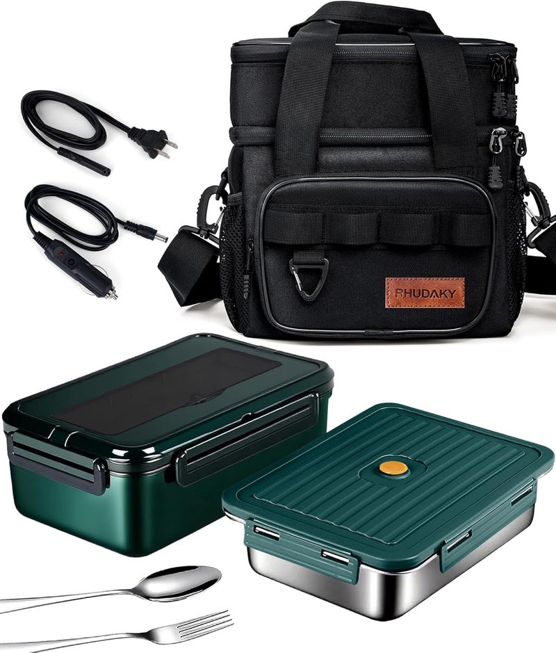 Rhudaky 60oz Electric Lunch Box Food Heater, Heated Lunch Box for Adults Men, 12v/24v/110v Portable Food Warmer 80W Self Heating Lunchbox for Work Car Truck With Insulated Lunch Bag - Image 1